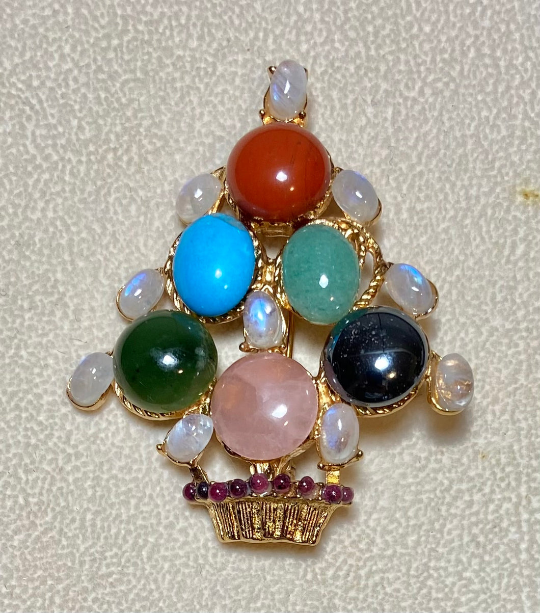 Authentic Swoboda Christmas Tree Brooch ~ MULTI-STONE, MOONSTONE, GARNET