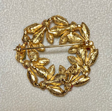 Load image into Gallery viewer, Authentic Swoboda Christmas Wreath Brooch ~ Peridot, Coral
