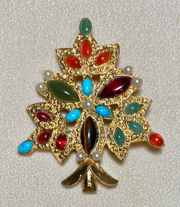 Authentic Swoboda Christmas Tree Brooch ~ Multi-stone