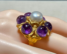 Load image into Gallery viewer, AUTHENTIC SWOBODA RING ~ AMETHYST, FRESH WATER PEARL
