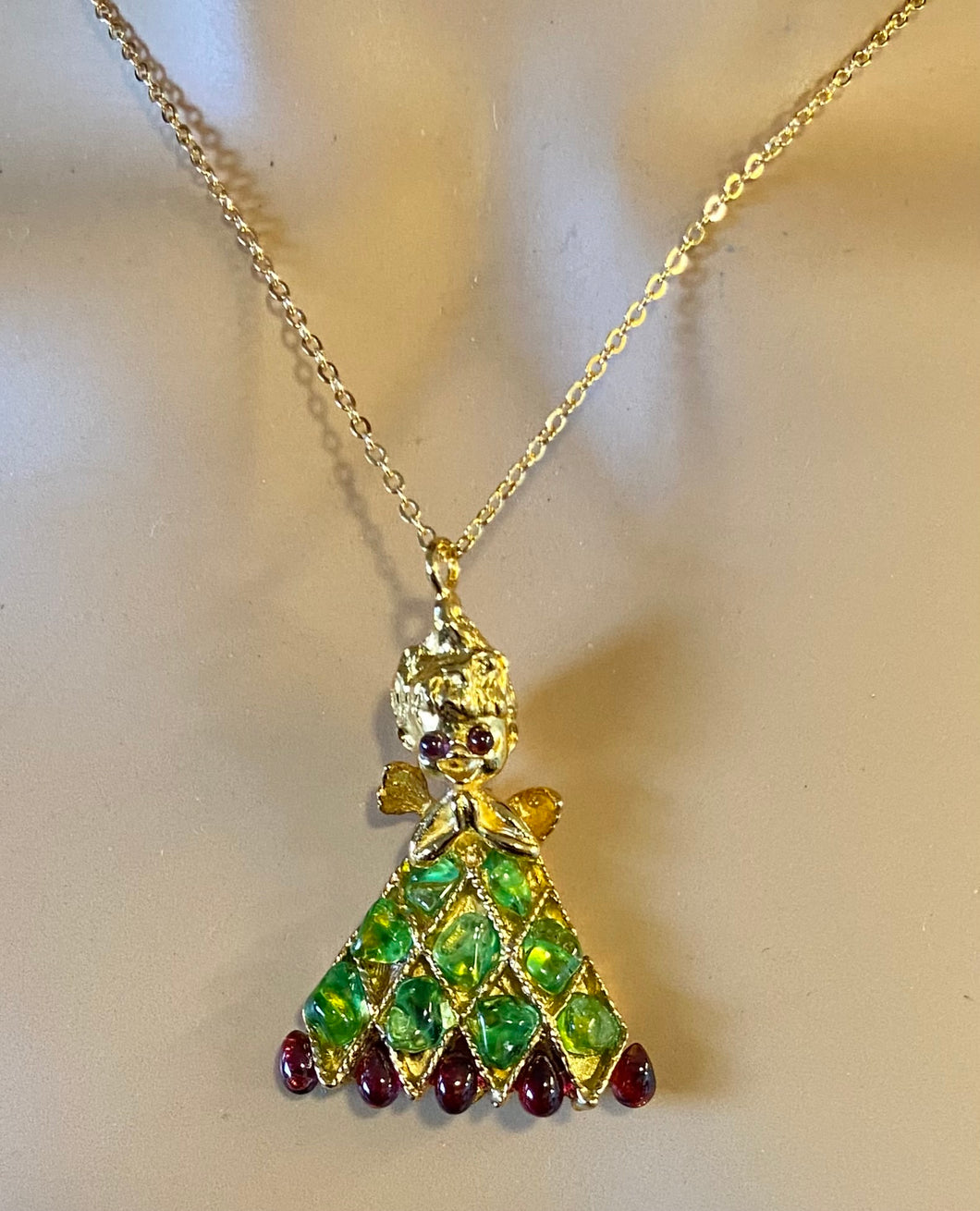 Authentic Swoboda Christmas Angel Pendant ~ Garnet, Peridot