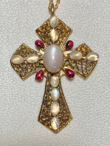 Authentic Swoboda Cross Pendant ~ Moonstone, Garnet