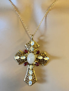 Authentic Swoboda Cross Pendant ~ Moonstone, Garnet