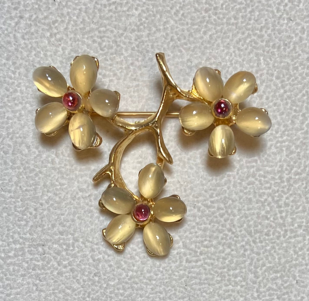 AUTHENTIC SWOBODA FLOWER  BROOCH ~ MOONSTONE, GARNET