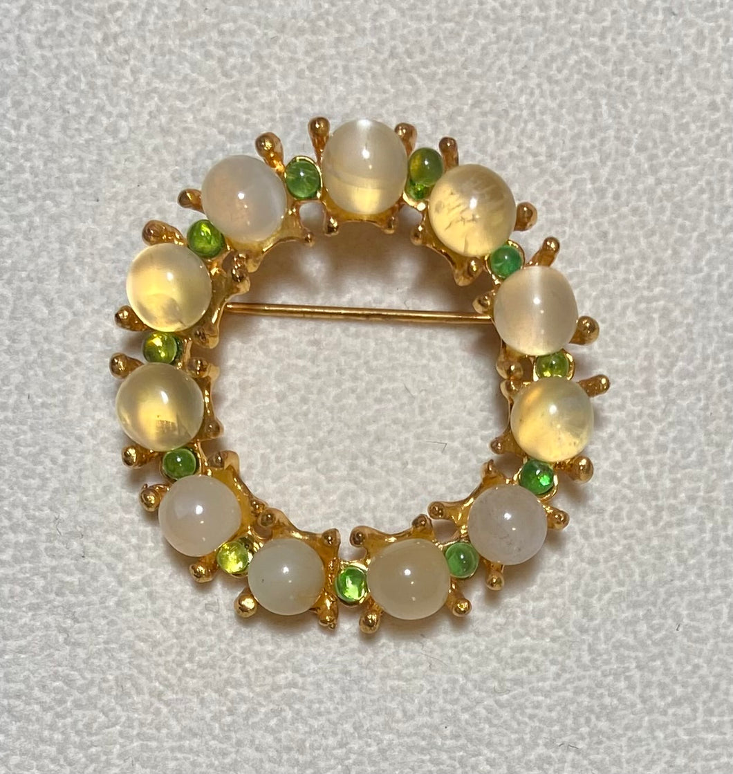AUTHENTIC SWOBODA FLOWER WREATH BROOCH ~ MOONSTONE, PERIDOT