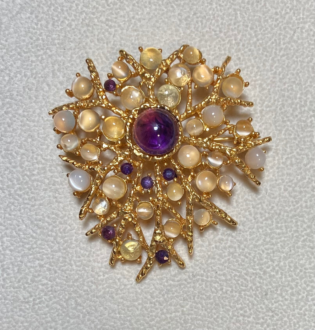 AUTHENTIC SWOBODA FLOWER BROOCH ~ MOONSTONE, AMETHYST