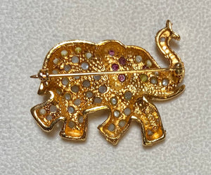 AUTHENTIC SWOBODA ELEPHANT BROOCH ~ MOONSTONE, GARNET
