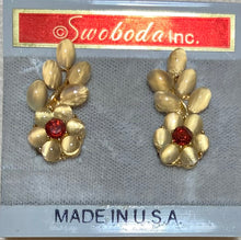 Load image into Gallery viewer, AUTHENTIC SWOBODA EARRINGS ~ Genuine Moonstone, Garnet ~ Clip-on
