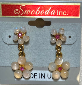 AUTHENTIC SWOBODA EARRINGS ~ Genuine Moonstone, Garnet ~ Pierced