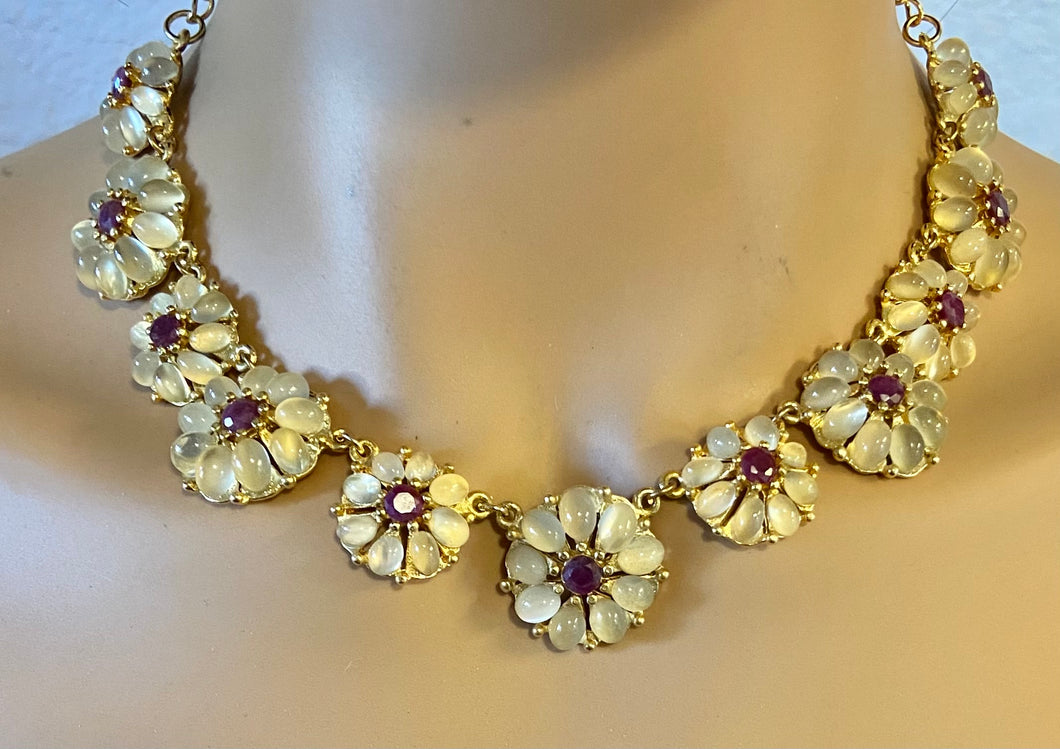 AUTHENTIC SWOBODA NECKLACE ~ Genuine Moonstone, Ruby