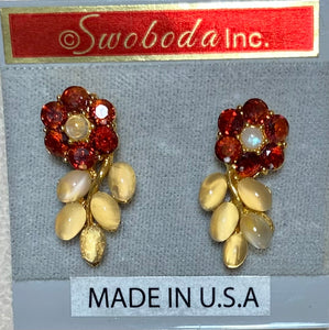 AUTHENTIC SWOBODA EARRINGS ~ Genuine Moonstone, Garnet ~ Pierced