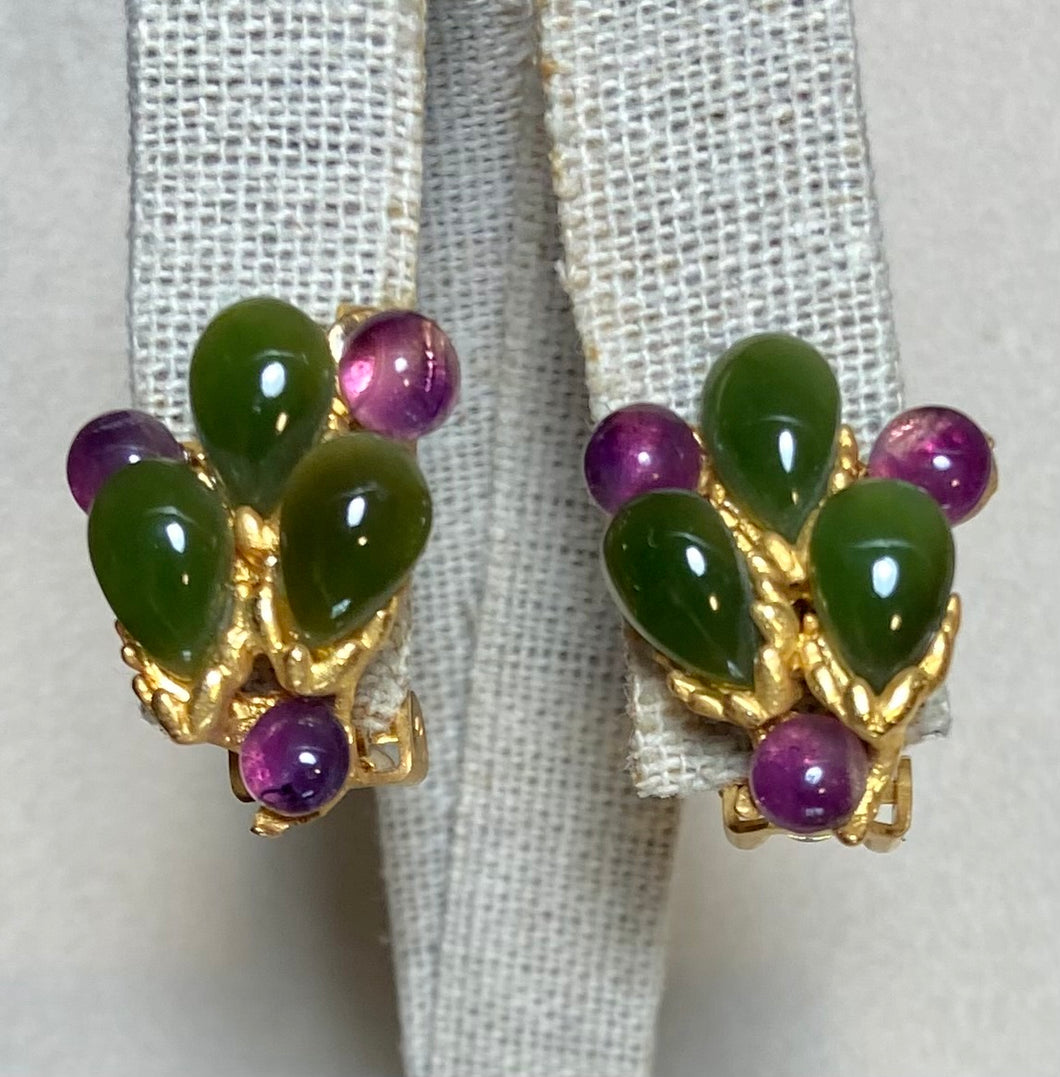AUTHENTIC SWOBODA EARRINGS ~ Jade, Amethyst ~ Clip-on.