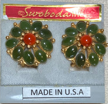Load image into Gallery viewer, AUTHENTIC SWOBODA EARRINGS ~ JADE, CARNELIAN
