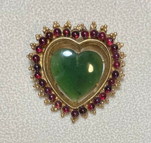 Load image into Gallery viewer, AUTHENTIC SWOBODA HEART BROOCH ~ JADE, GARNET
