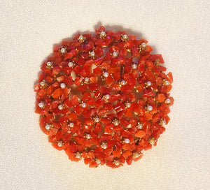 Coral and Fresh Water Pearl Cluster Brooch