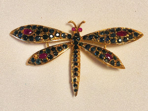 Genuine Sapphire and Ruby Dragonfly Brooch