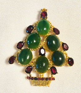 Jade and Garnet Christmas Tree Brooch