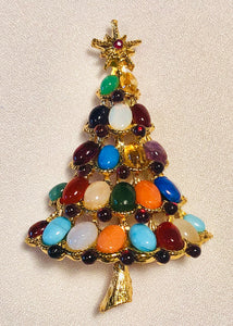 Multi Stone Christmas Tree Brooch