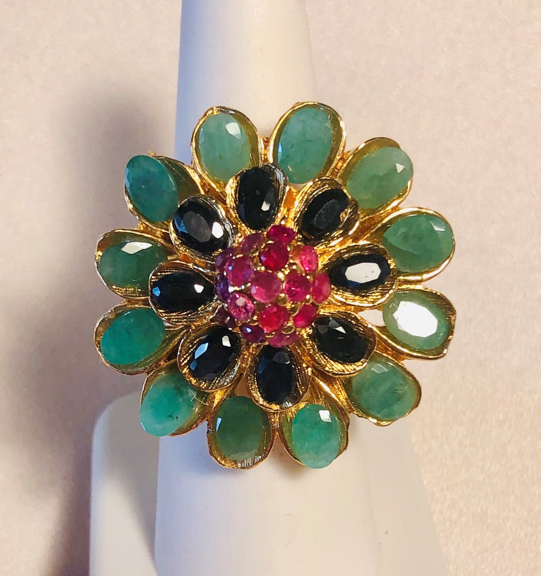 Genuine Emerald, Sapphire and Ruby Ring