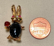Load image into Gallery viewer, Hematite, Garnet and Ruby Tiny Bunny Brooch
