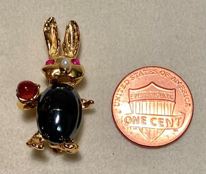Hematite, Garnet and Ruby Tiny Bunny Brooch