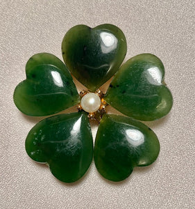 Jade and Fresh Water Pearl Flower Brooch