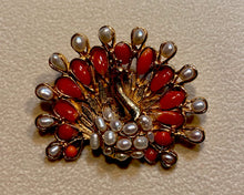 Load image into Gallery viewer, Peacock Coral and Fresh Water Pearl Brooch
