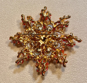 Coral and Opal Flower Cluster Brooch