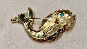 Coral and Turquoise Eye Fish Brooch