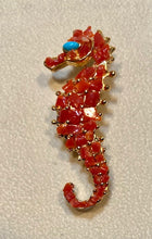 Load image into Gallery viewer, Seahorse Coral and Turquoise Eye Brooch

