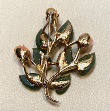 Load image into Gallery viewer, Coral and Jade Flower Leaves Brooch
