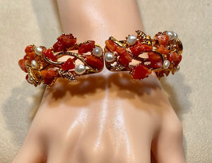 Natural Coral and Fresh Water Pearl Bracelet
