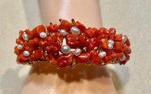 Load image into Gallery viewer, Natural Coral and Fresh Water Pearl Cuff Bracelet
