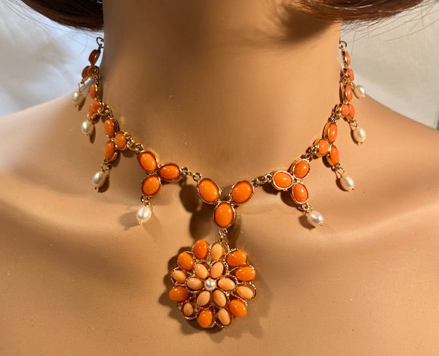 Coral and Fresh Water Pearl Necklace