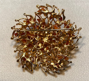 Coral and Pearl Starburst Brooch