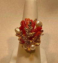 Load image into Gallery viewer, Coral and Fresh Water Pearl Ring
