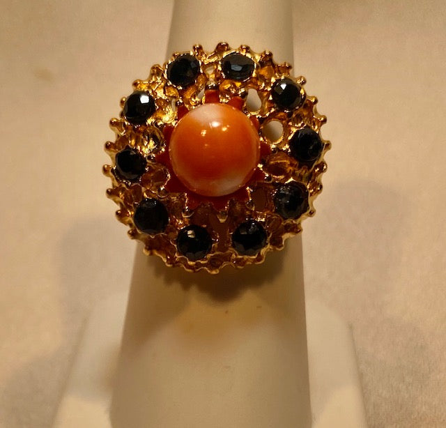 Coral and Sapphire Ring