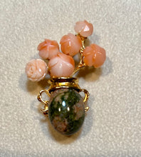Load image into Gallery viewer, Coral and Unakite Flower Vase Brooch
