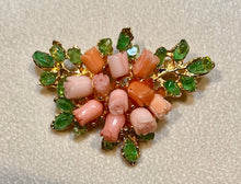 Load image into Gallery viewer, Coral and Peridot Brooch
