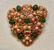 Load image into Gallery viewer, Coral, Jade and Peridot Flower Bed Brooch
