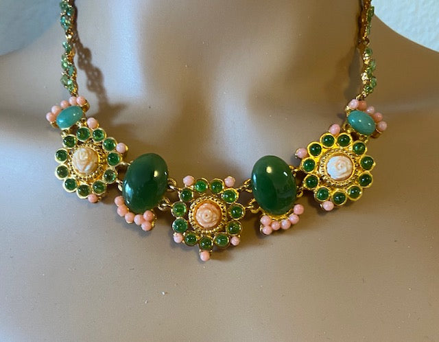 Coral, Jade and Peridot Necklace