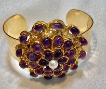 Load image into Gallery viewer, Amethyst and Fresh Water Pearl Flower Cuff Bracelet
