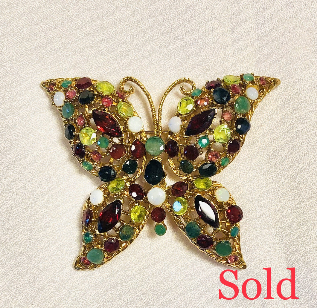 Genuine Ruby, Emerald, Sapphire Opal and Peridot Butterfly Brooch
