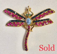 Load image into Gallery viewer, Genuine Ruby, Sapphire, Emerald, Opal Dragonfly Brooch
