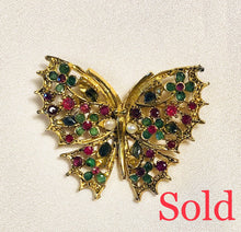 Load image into Gallery viewer, Genuine Sapphire, Emerald, Ruby and Pearl Butterfly Brooch
