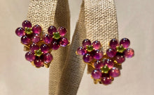 Load image into Gallery viewer, Amethyst and Peridot Three Flower Earring
