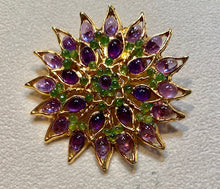 Load image into Gallery viewer, Amethyst and Peridot Medallion Brooch
