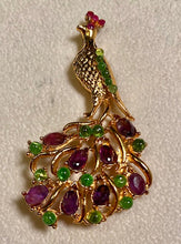Load image into Gallery viewer, Peacock Amethyst, Peridot and Ruby Brooch
