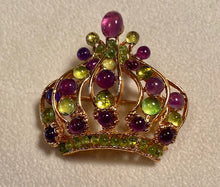 Load image into Gallery viewer, Amethyst and Peridot Crown Brooch
