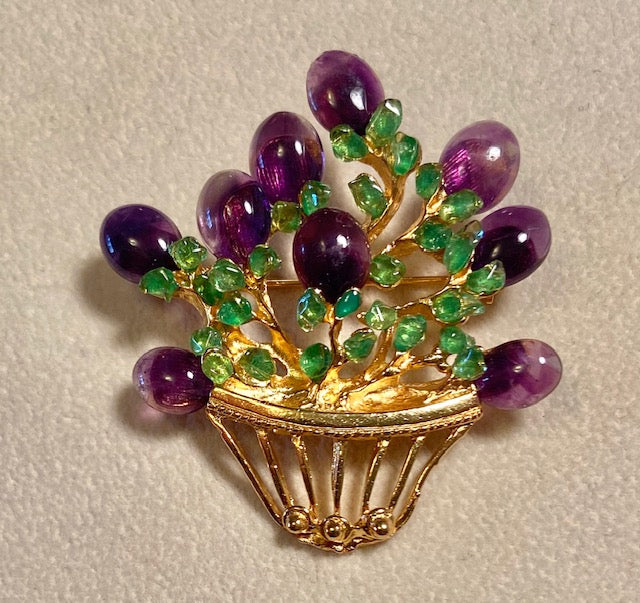 Amethyst and Peridot Flower Basket Brooch